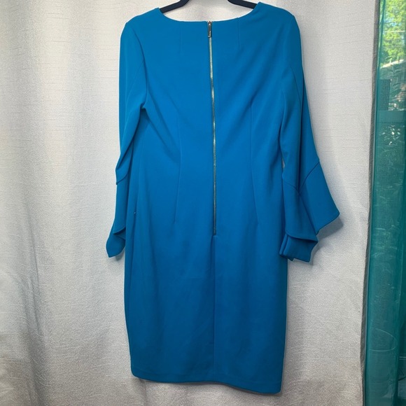Calvin Klein blue shift Dress Bell Sleeve V-Neck Career Cocktail Party size 12 - Picture 3 of 6